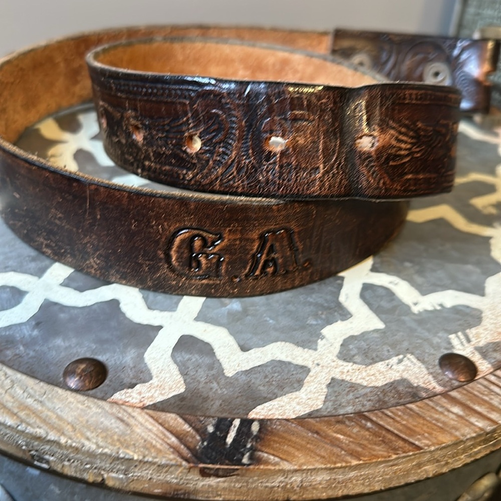 Vintage Collectible Leather Belt with Eagles retro style 80’s dark brown - Picture 4 of 5